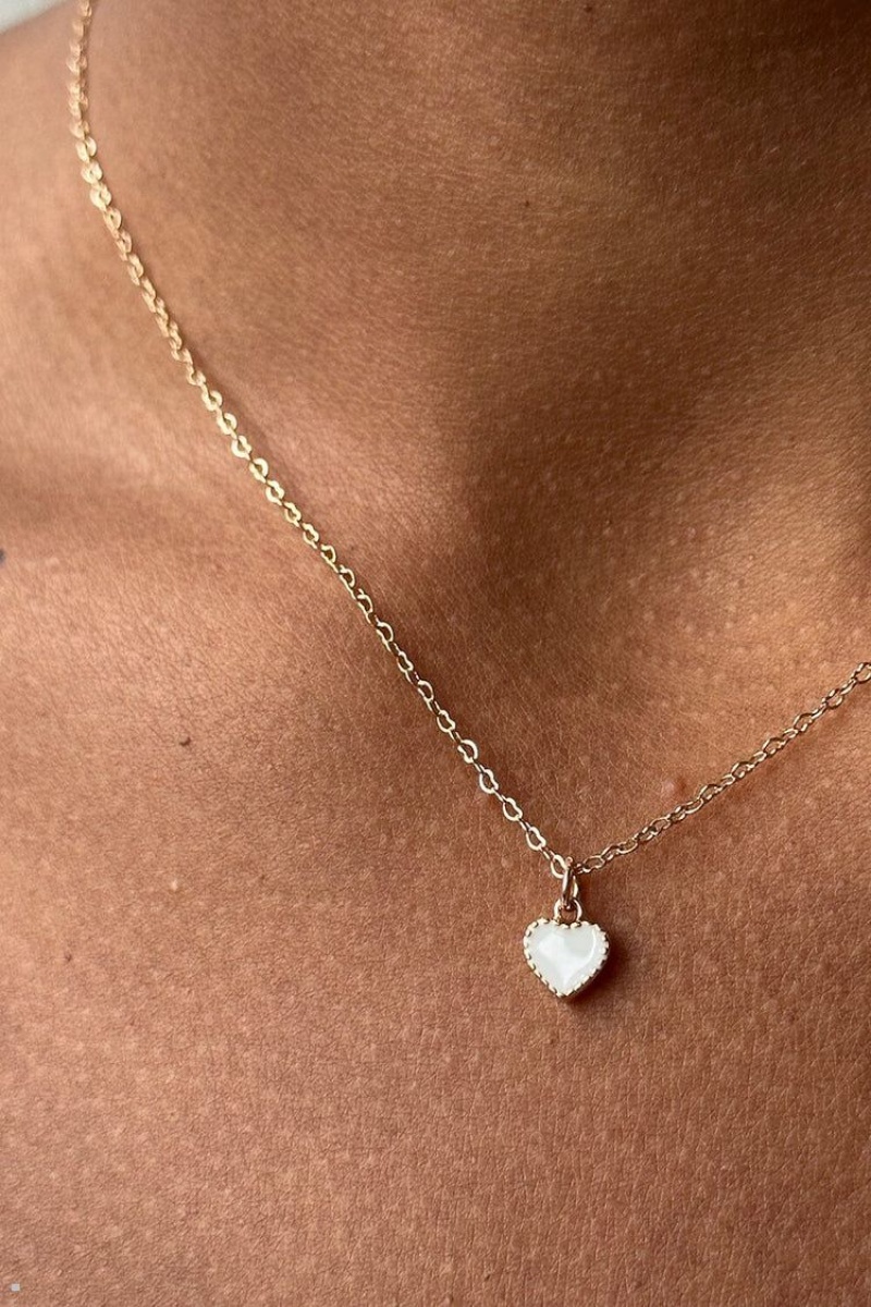 Collier Brandy Melville White Heart Doré | JNJ-73917249